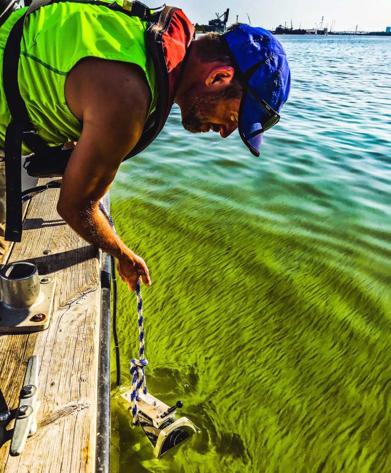 LimoTech Engineer Ed Verhamme sampling HABs in Lake Erite for 2019 HABs Grab