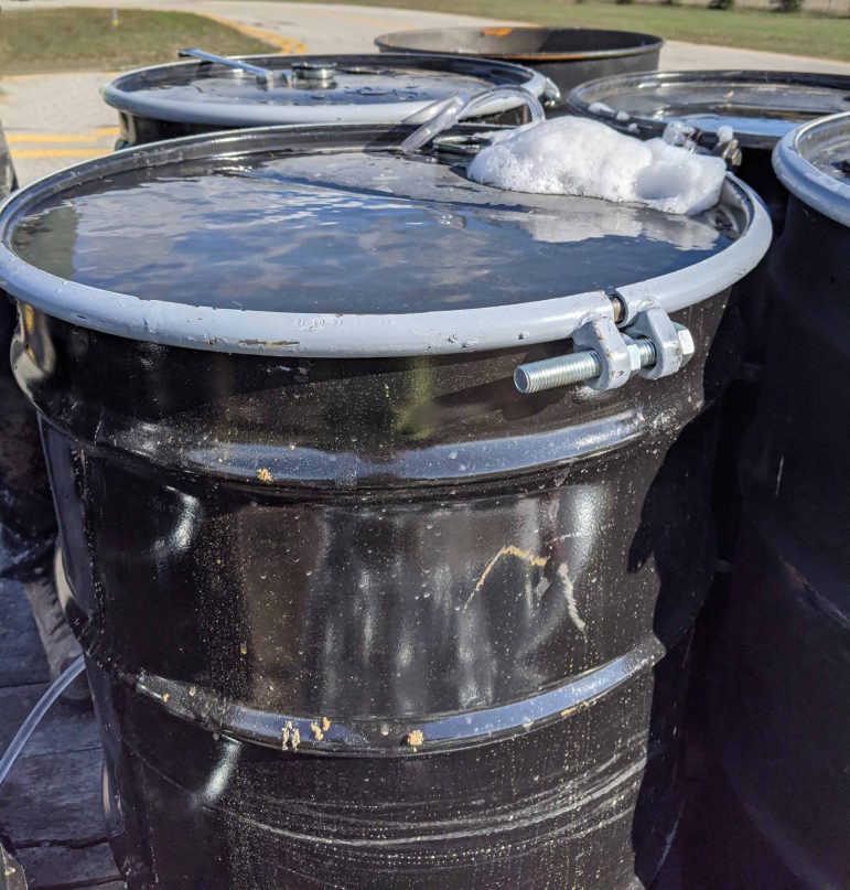 White foam in a barrel