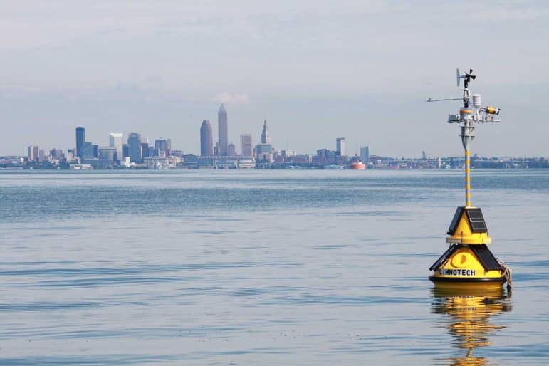 Smart buoy deployed in Lake Erie nearshore of Cleveland, Ohio