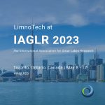 Toronto skyline in the background and an announcement of LimnoTech attending IAGLR 2023.