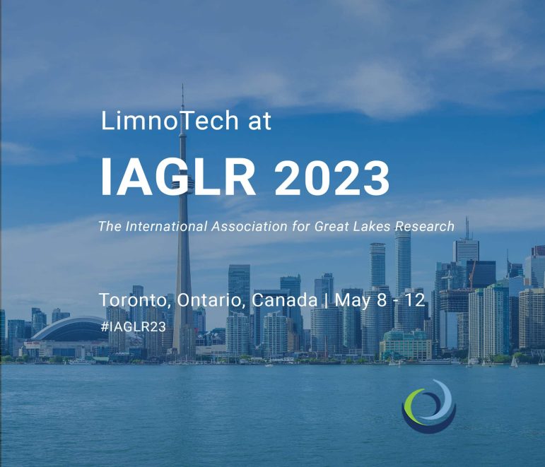 Toronto skyline in the background and an announcement of LimnoTech attending IAGLR 2023.