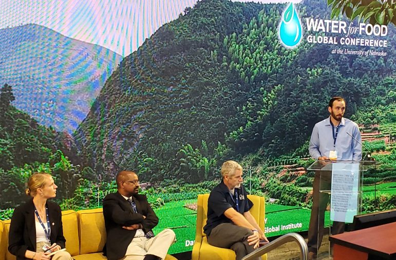 Derek Schlea presenting at the Water for Food Global Conference with co-authors