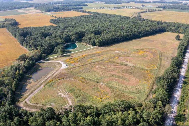 Aerial image of a demonstration wetland in Defiance, Ohio.