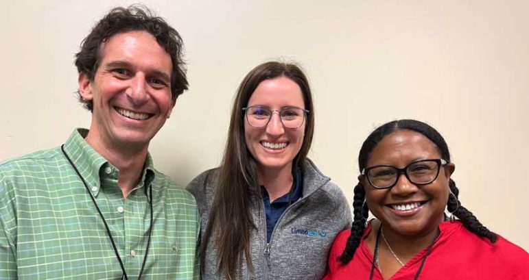 Mauricio Arias, Michelle Platz (LimnoTech), and Maya Trotz at the AEES 2023 conference.