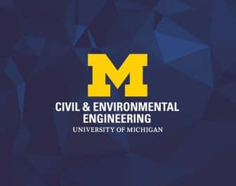 University of Michigan Civil and Environmental Engineering logo with a yellow block 'M' in the middle and a dark blue background.