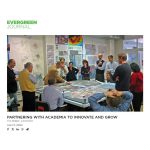 Text around an image that says Evergreen Journal, Partnering with Academia to Innovate and Grow, Tim Dekker, LimnoTech, April 9, 2024. The image shows people gathered around a table looking at maps.
