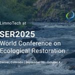 Image of a river in the background, with text overlaid that says, LimnoTech at SER2025, World Conference on Ecological Restoration, Denver, Colorado, September 30-October 4.